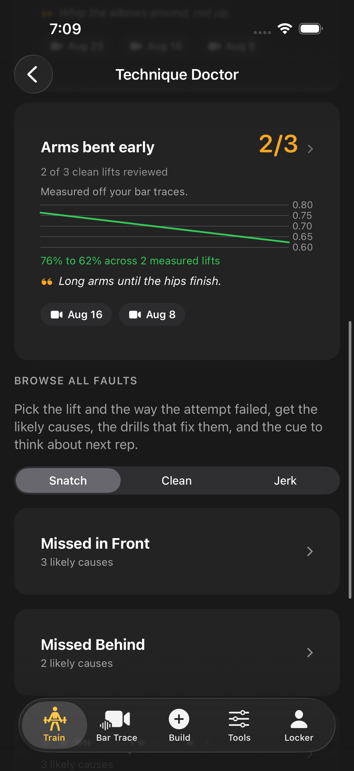 Technique Doctor: a recurring fault trending worse across your last two clean lifts